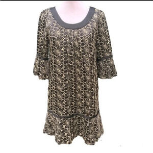 Betsey Johnson Dress, Size 10, Dark Navy/Black,‎ Embroidered Floral Pattern